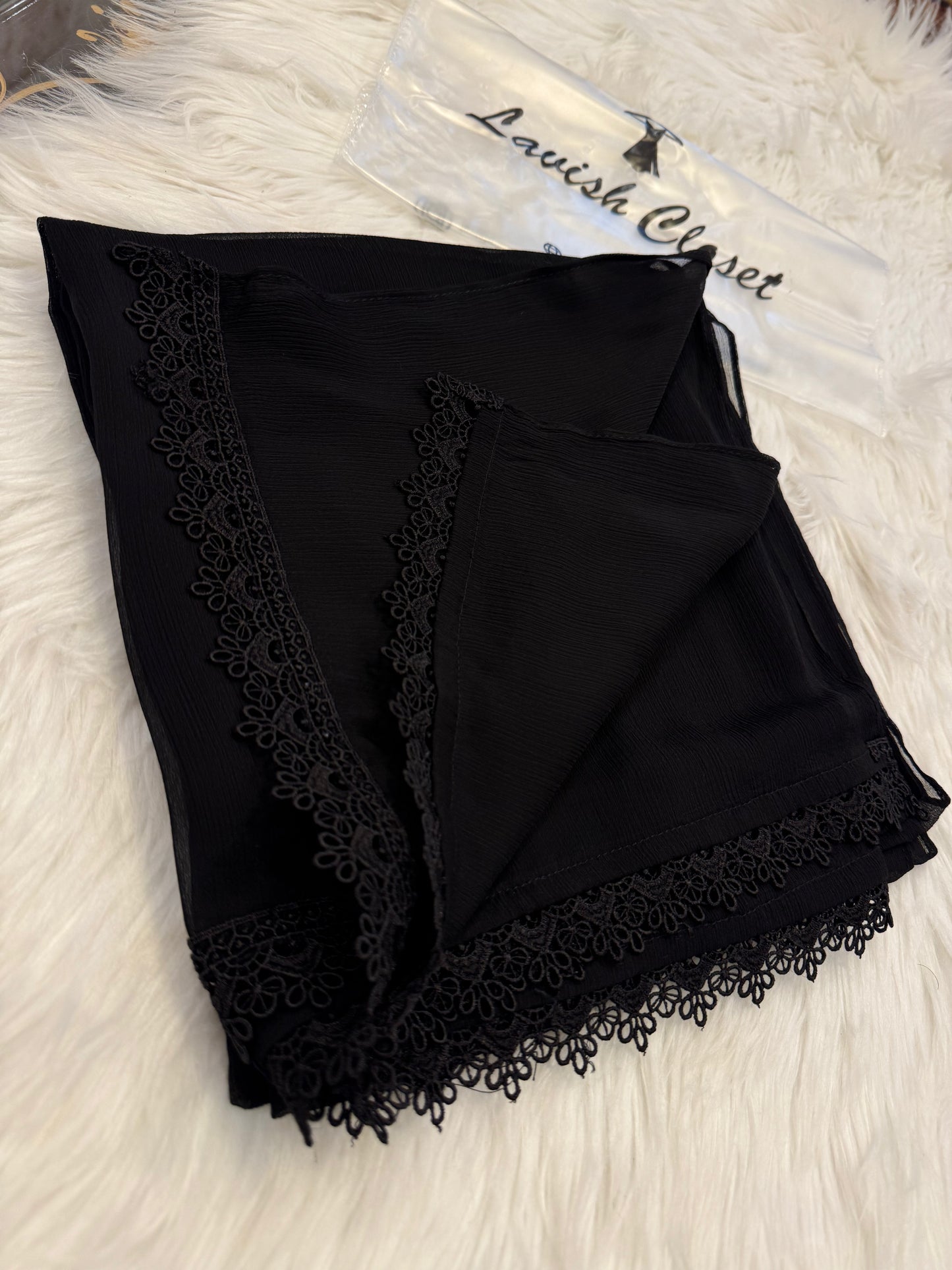Black Chiffon Dupatta With Lace