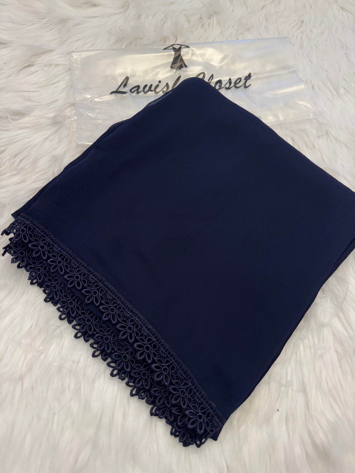 Dark blue Chiffon Dupatta With Lace