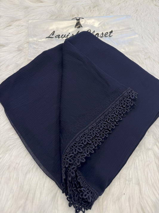 Dark blue Chiffon Dupatta With Lace