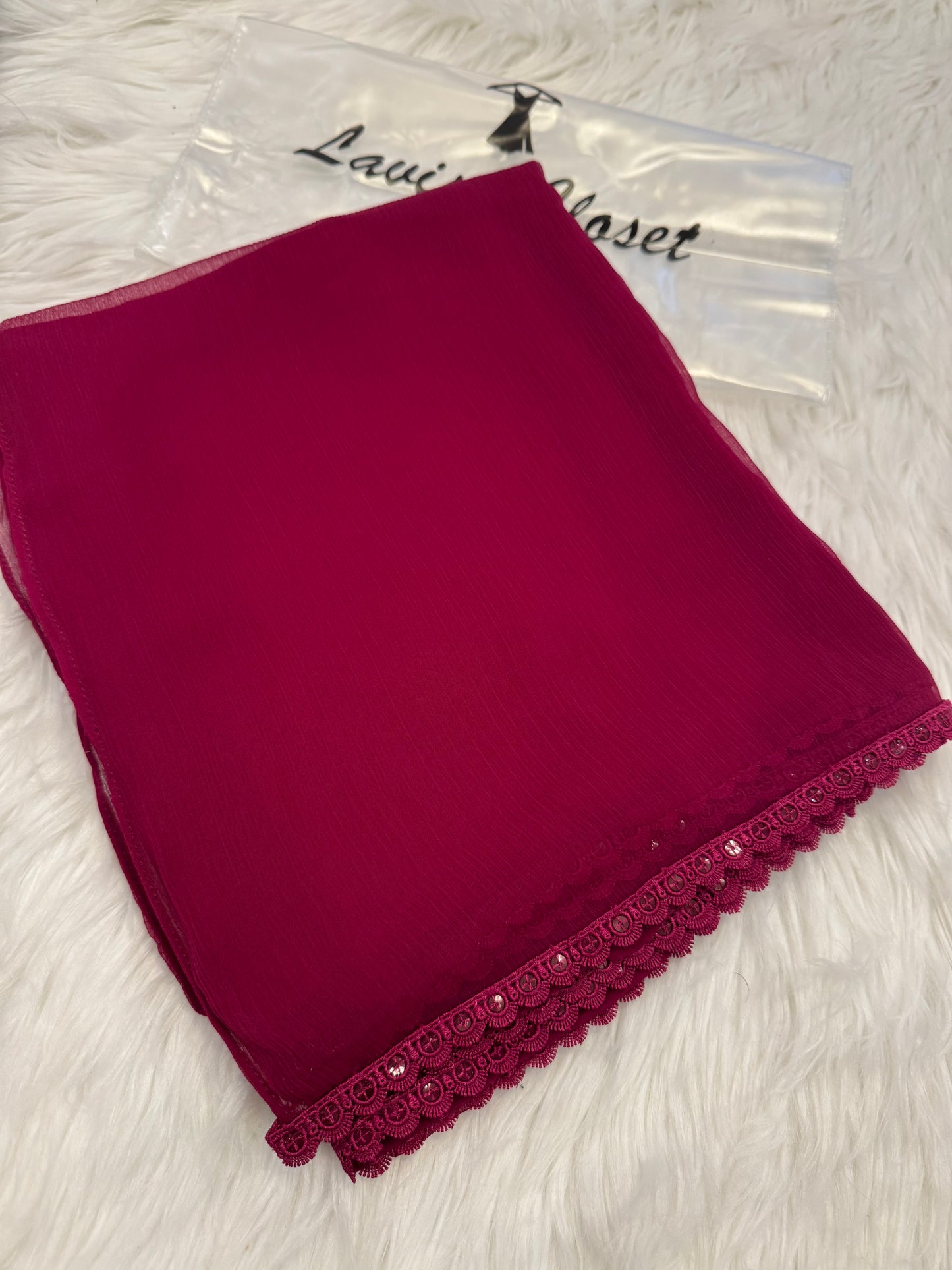 Cherry Chiffon Dupattas With Lace