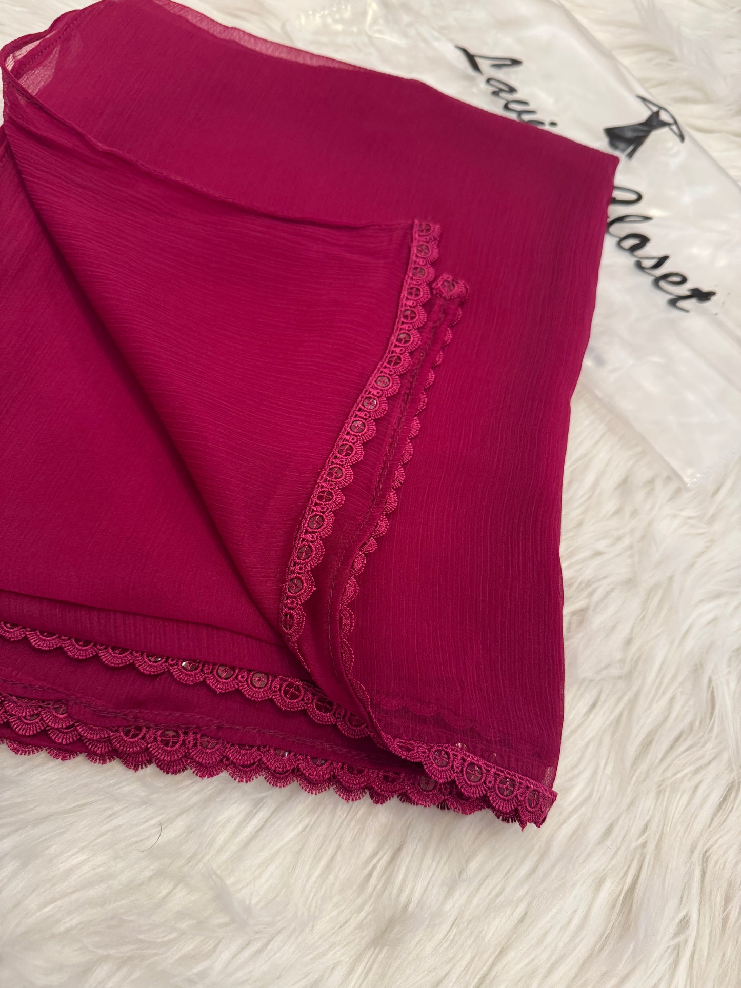 Cherry Chiffon Dupattas With Lace