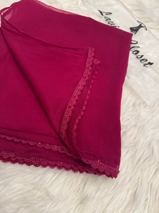Cherry Chiffon Dupattas With Lace