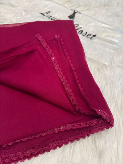 Cherry Chiffon Dupattas With Lace