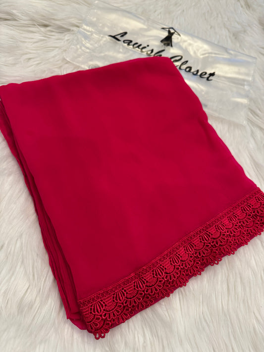 Deep Pink Chiffon Dupatta With Lace