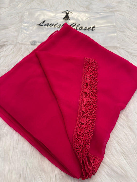 Deep Pink Chiffon Dupatta With Lace