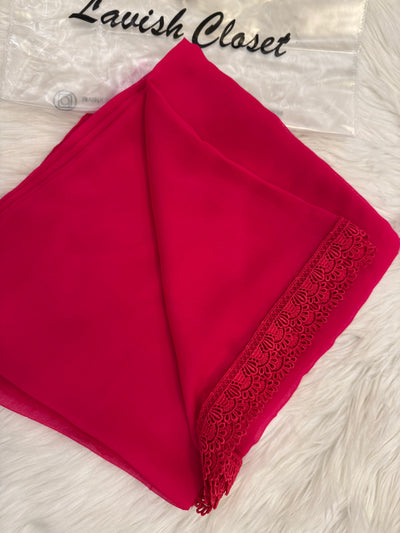 Deep Pink Chiffon Dupatta With Lace