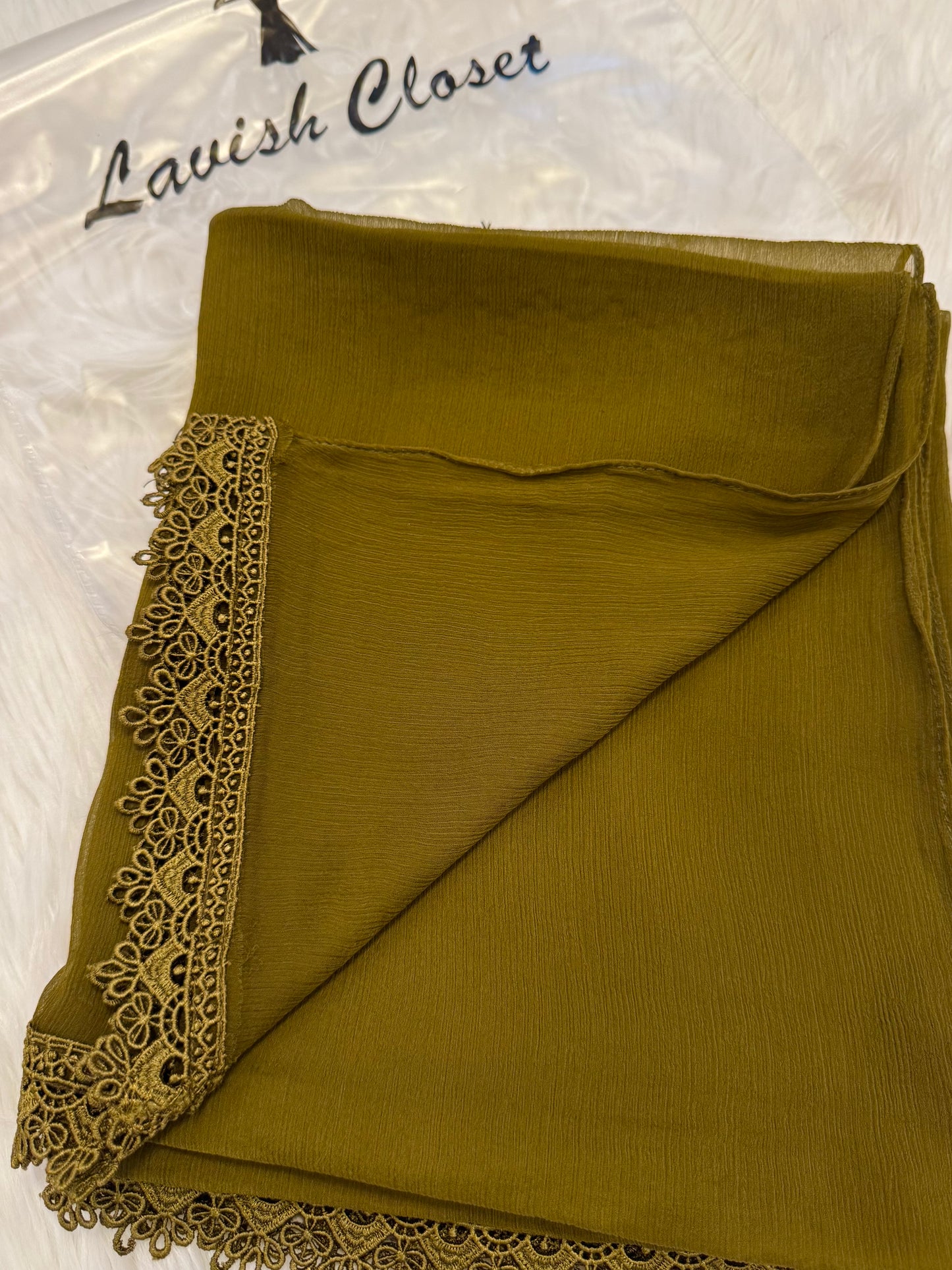 Olive Chiffon Dupatta With Lace