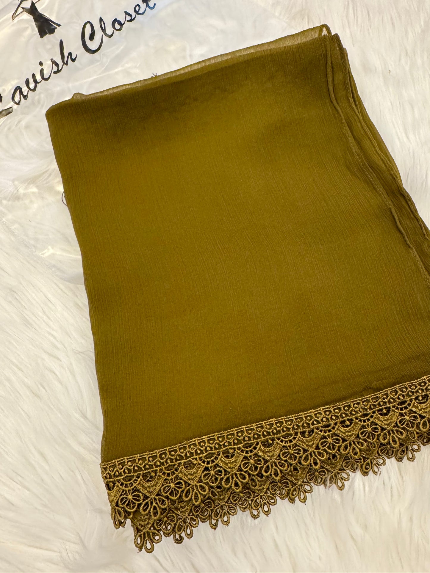 Olive Chiffon Dupatta With Lace