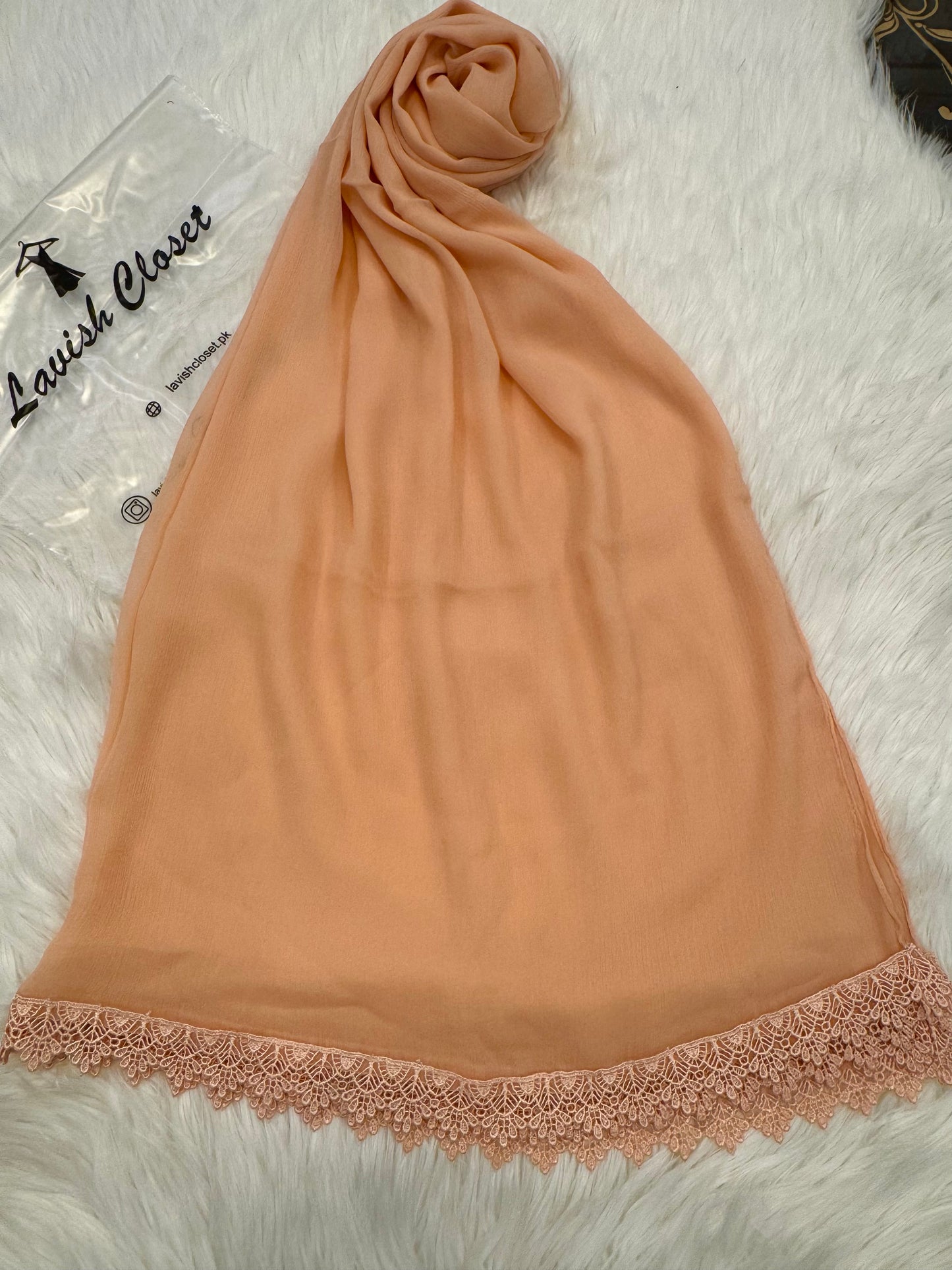 Peach Chiffon Dupatta With Lace