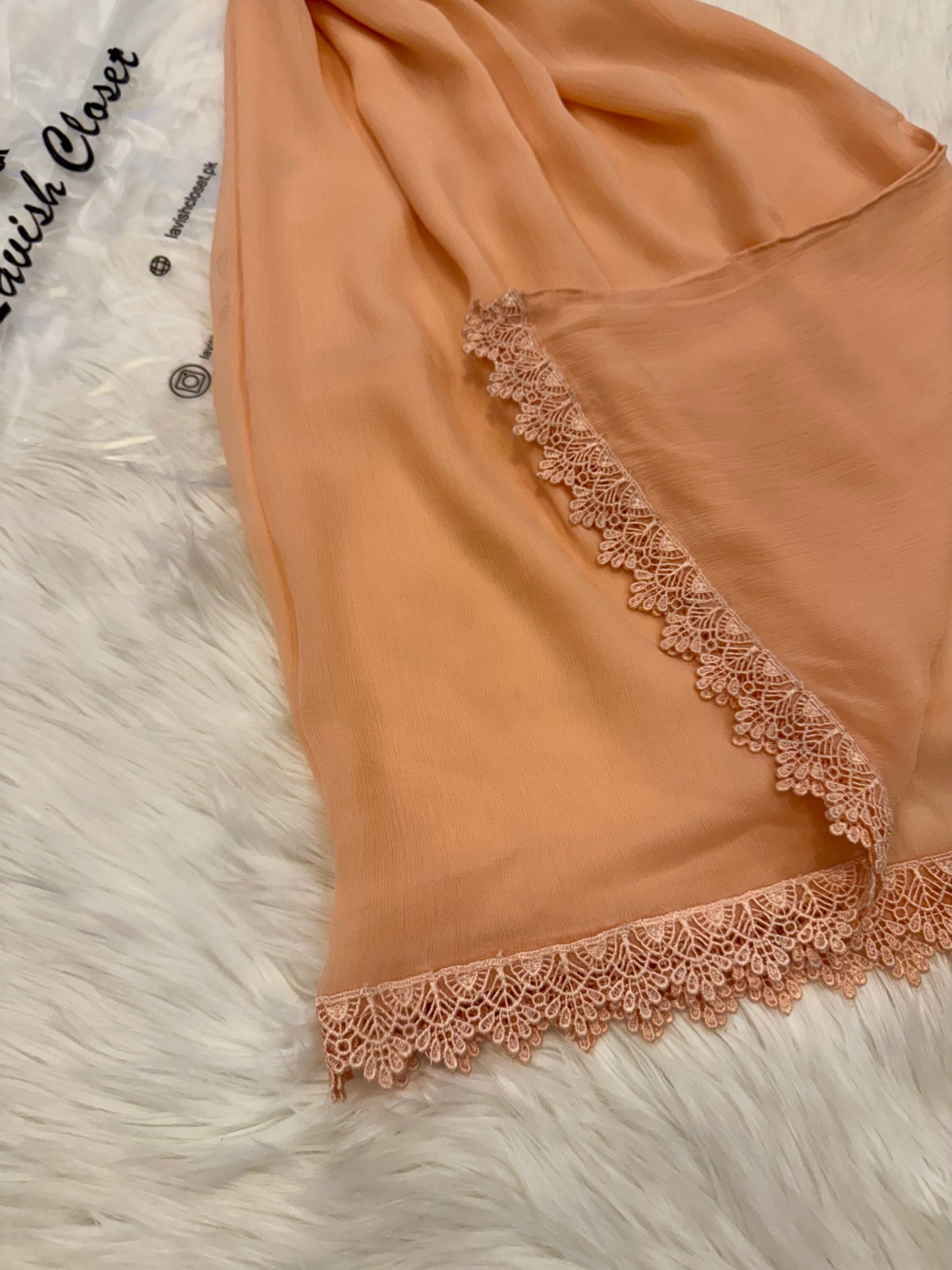 Peach Chiffon Dupatta With Lace