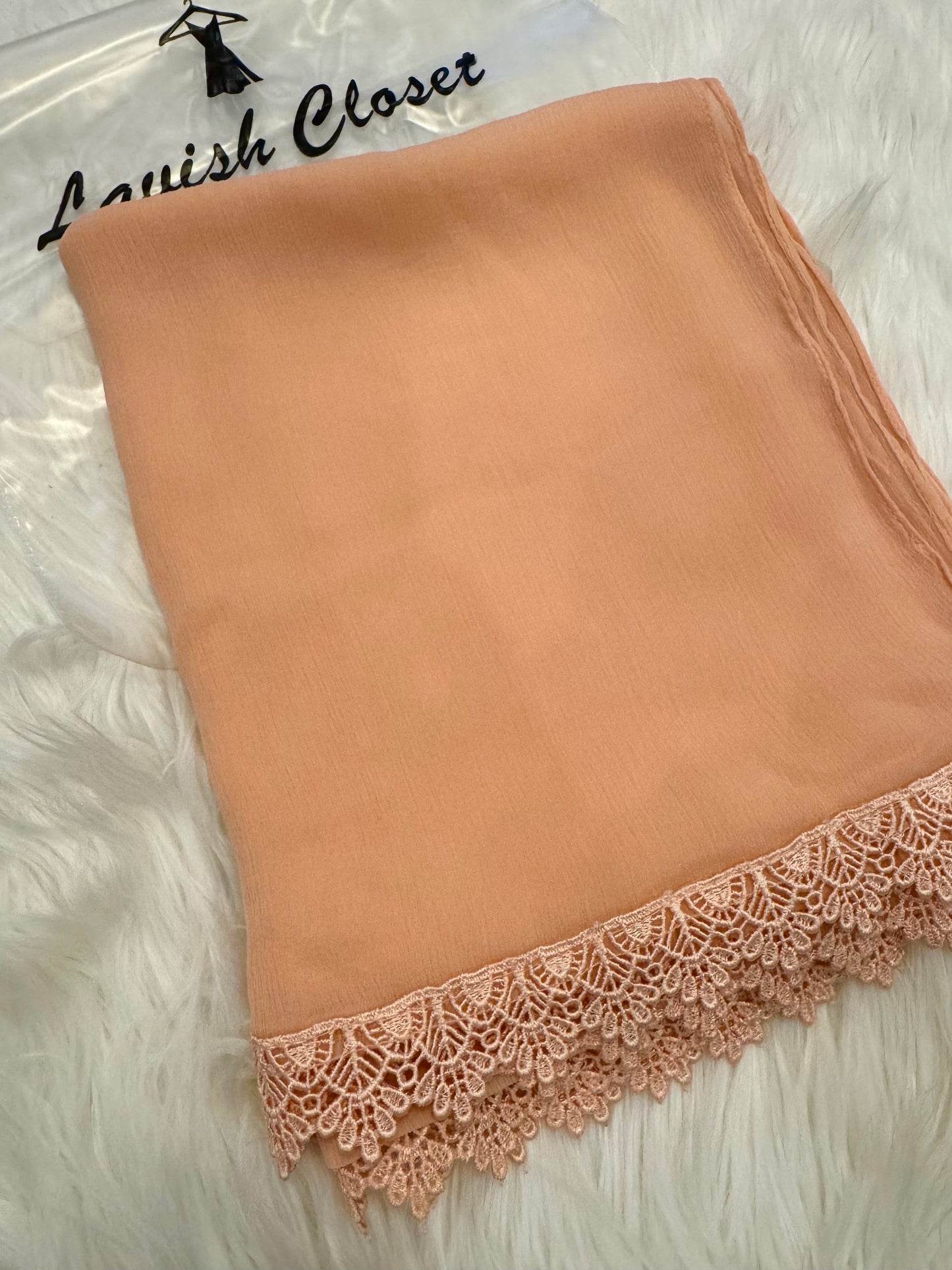 Peach Chiffon Dupatta With Lace