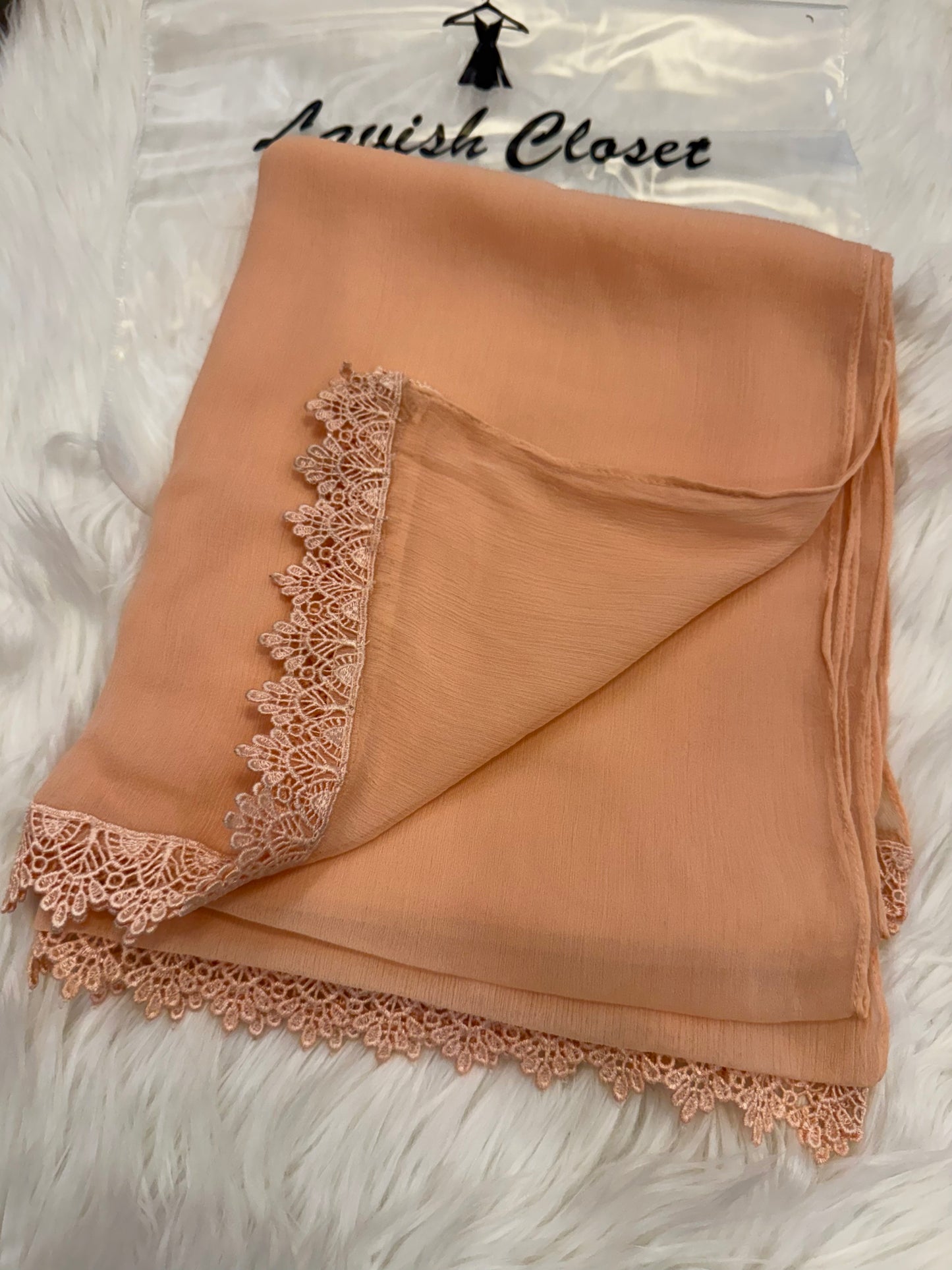 Peach Chiffon Dupatta With Lace
