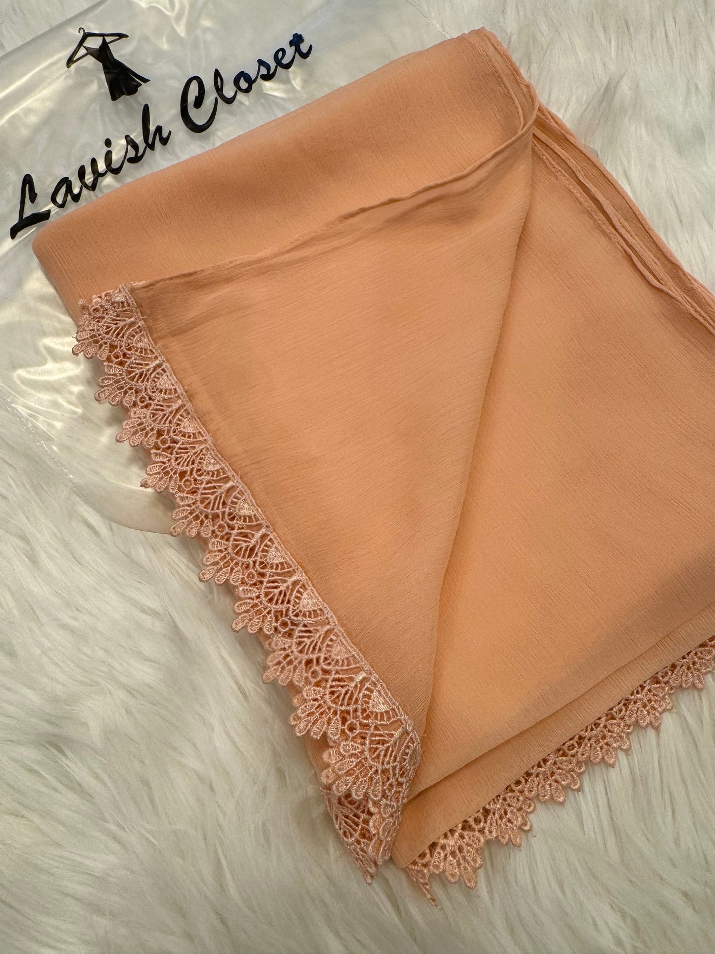 Peach Chiffon Dupatta With Lace