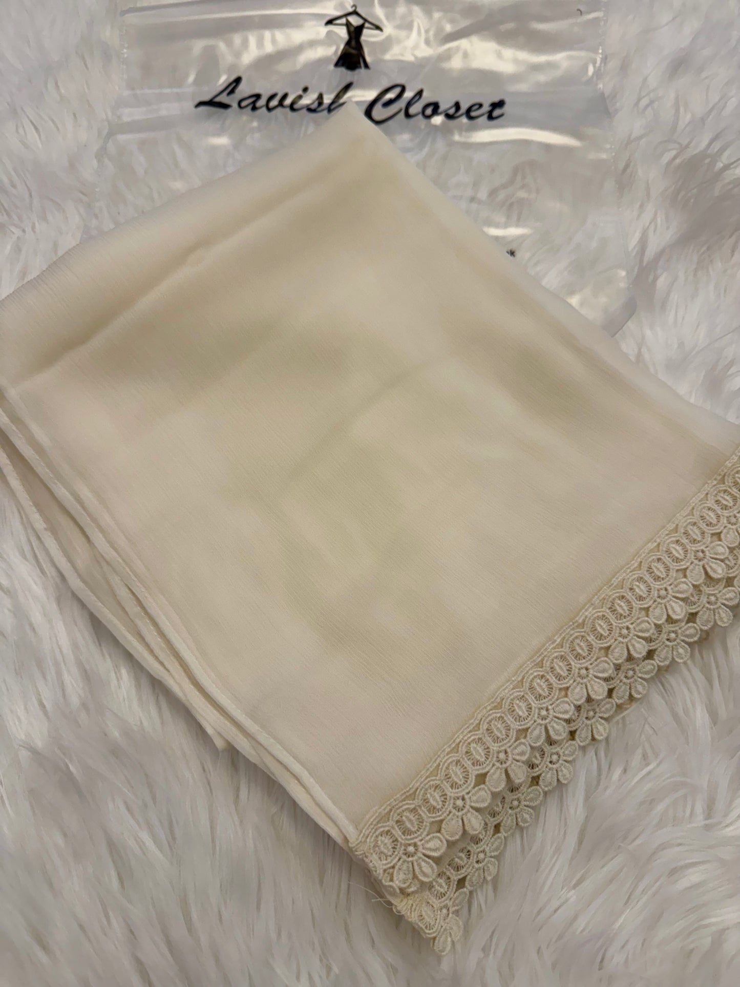 Off White Chiffon Dupatta With Lace
