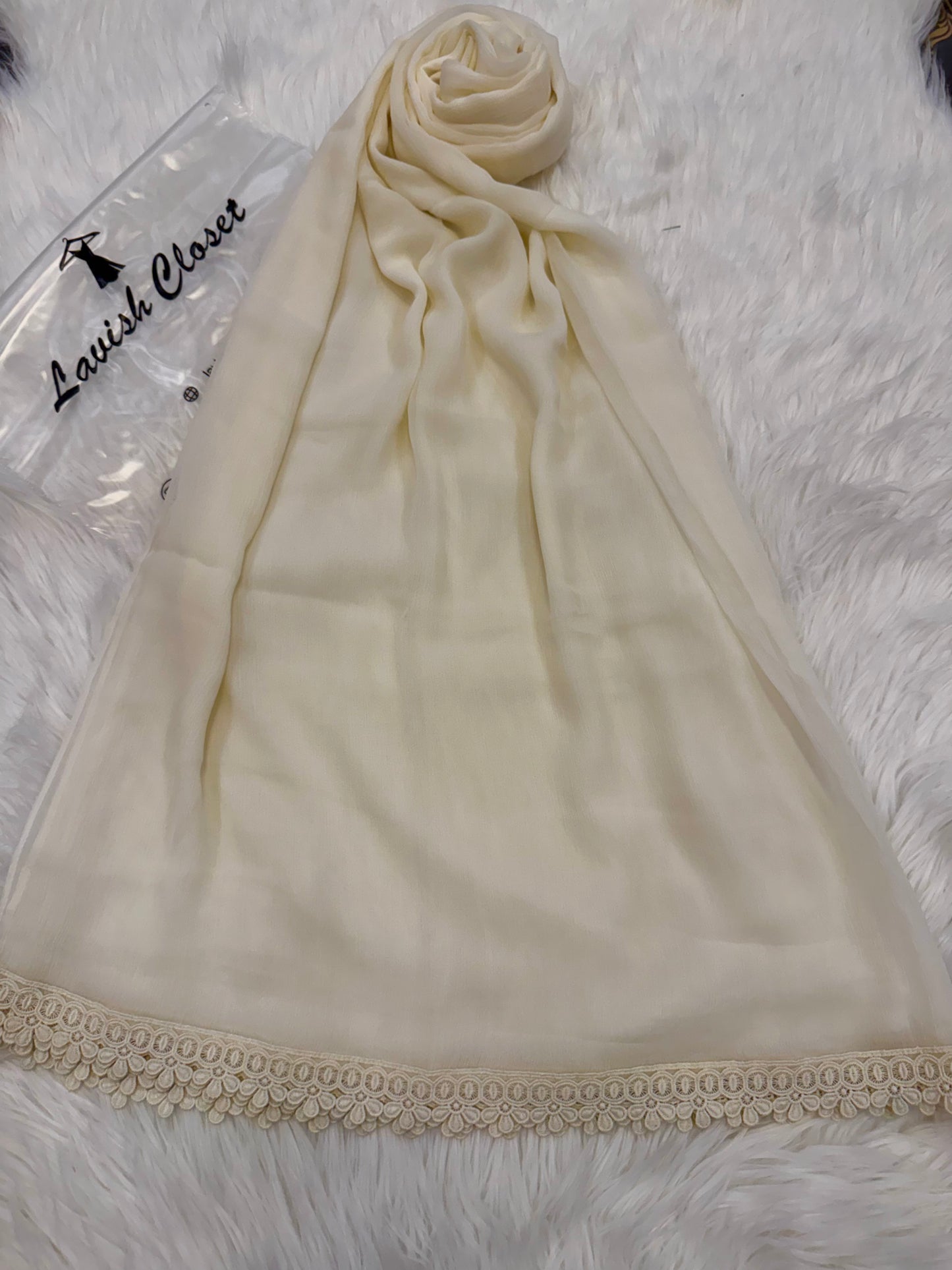 Off White Chiffon Dupatta With Lace