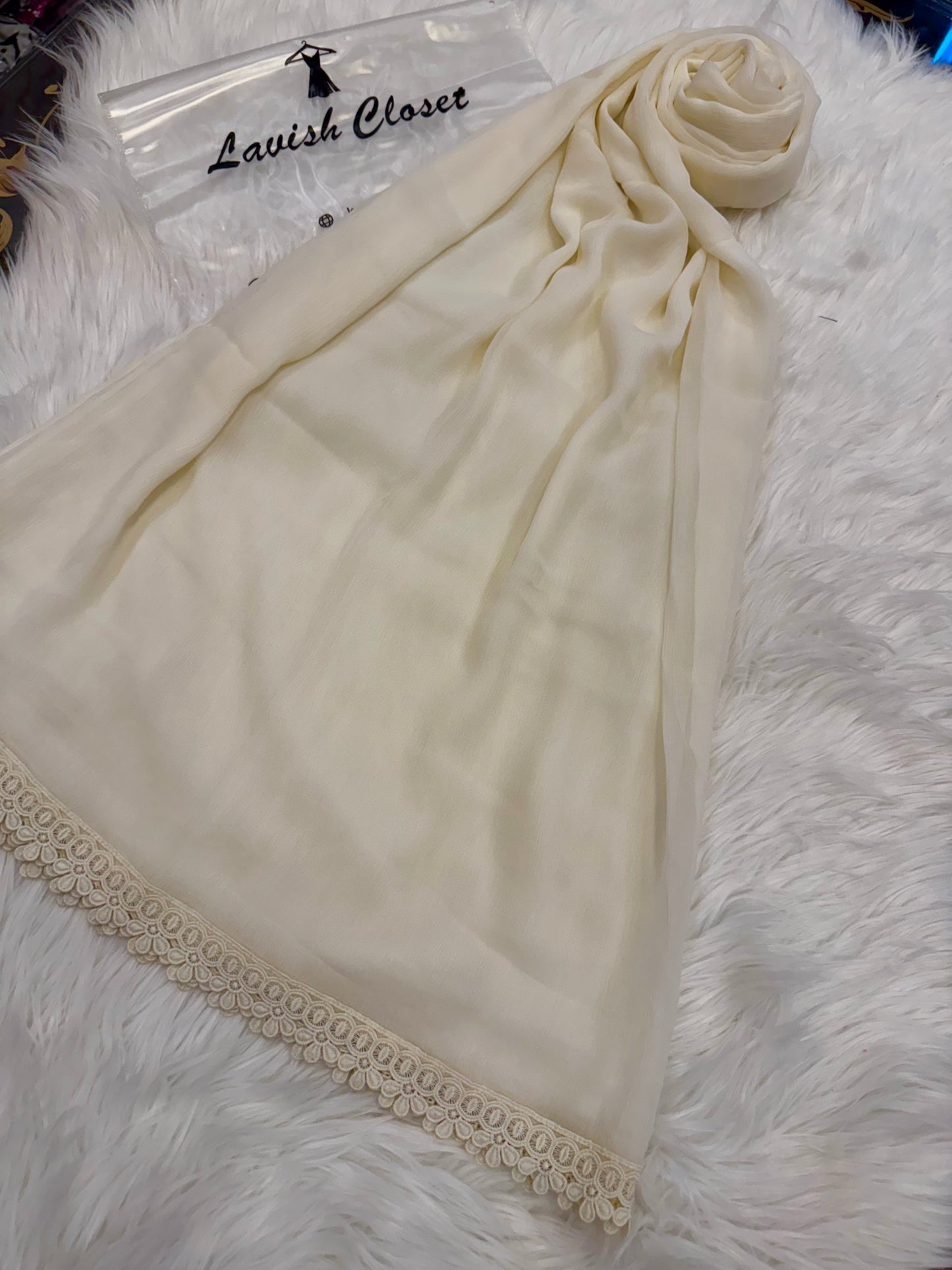 Off White Chiffon Dupatta With Lace