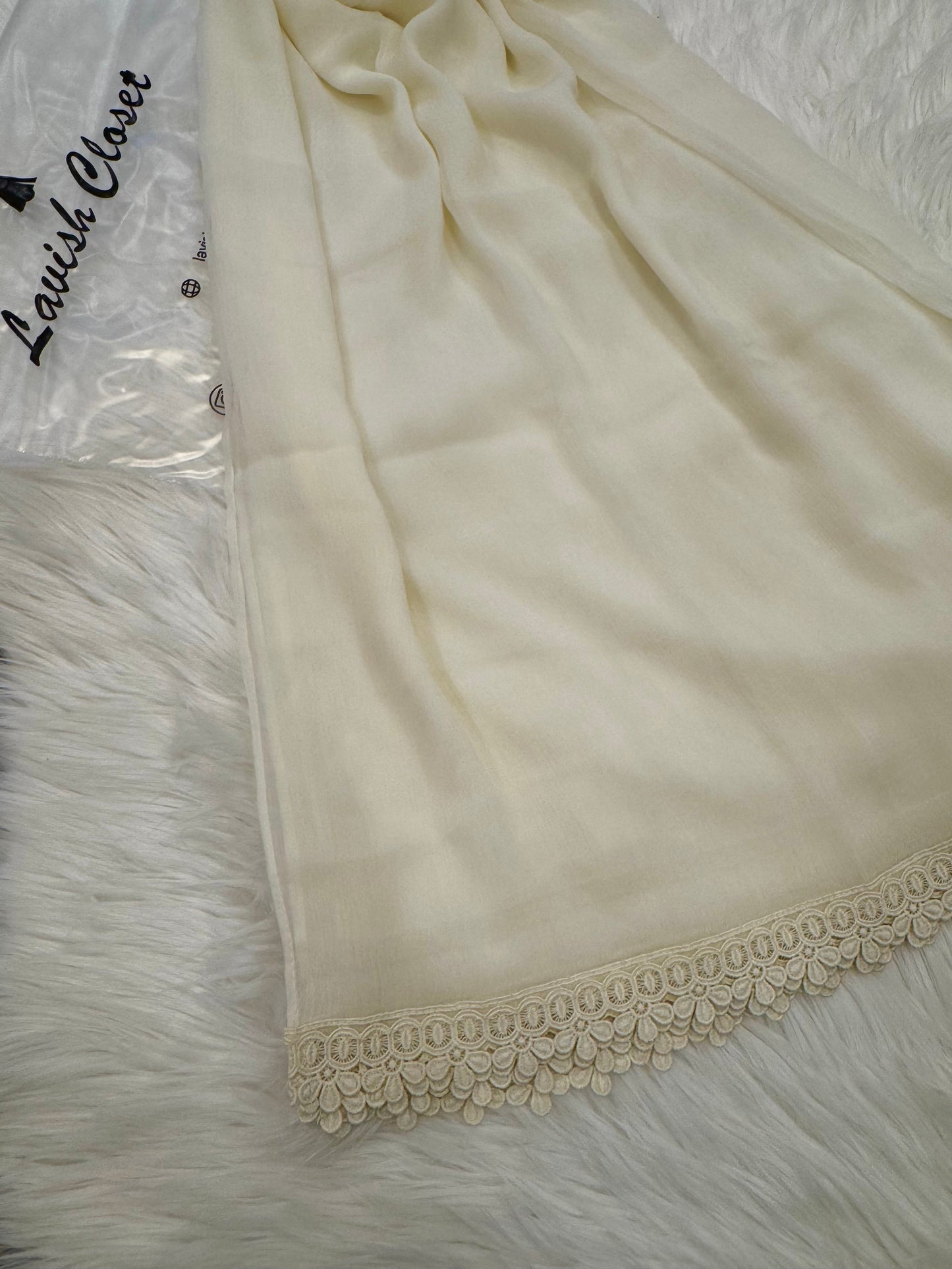 Off White Chiffon Dupatta With Lace