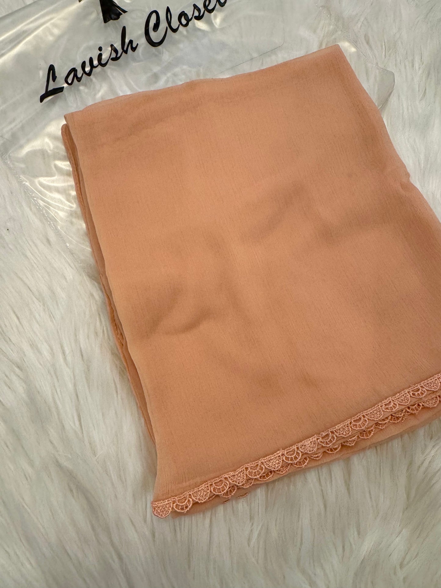Peach Chiffon Dupatta With Lace