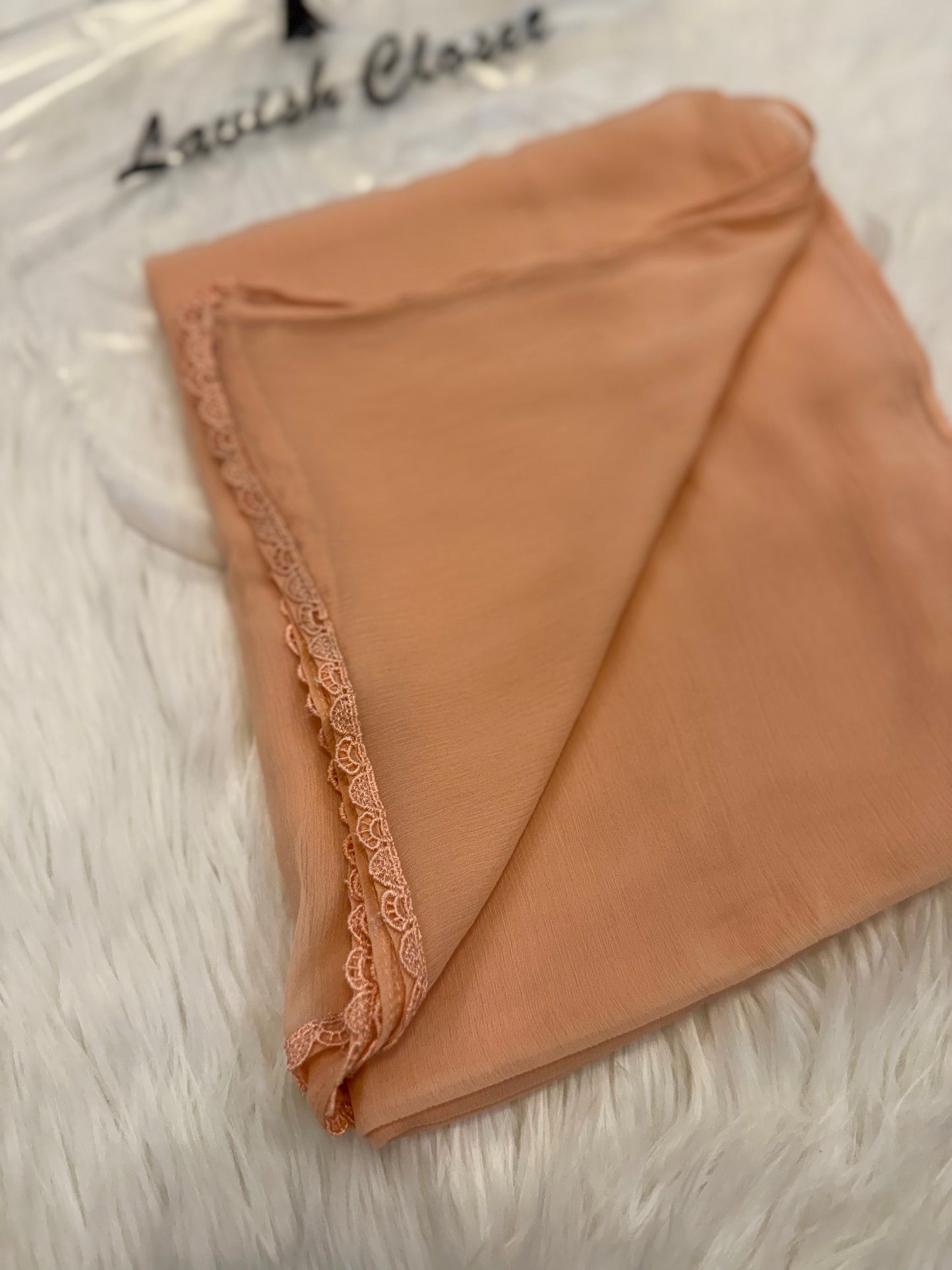 Peach Chiffon Dupatta With Lace