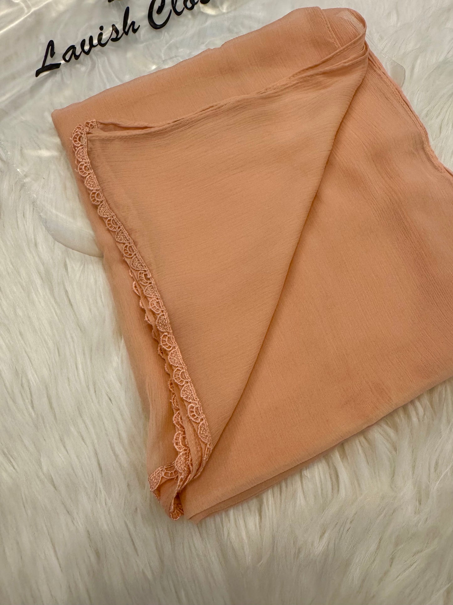 Peach Chiffon Dupatta With Lace
