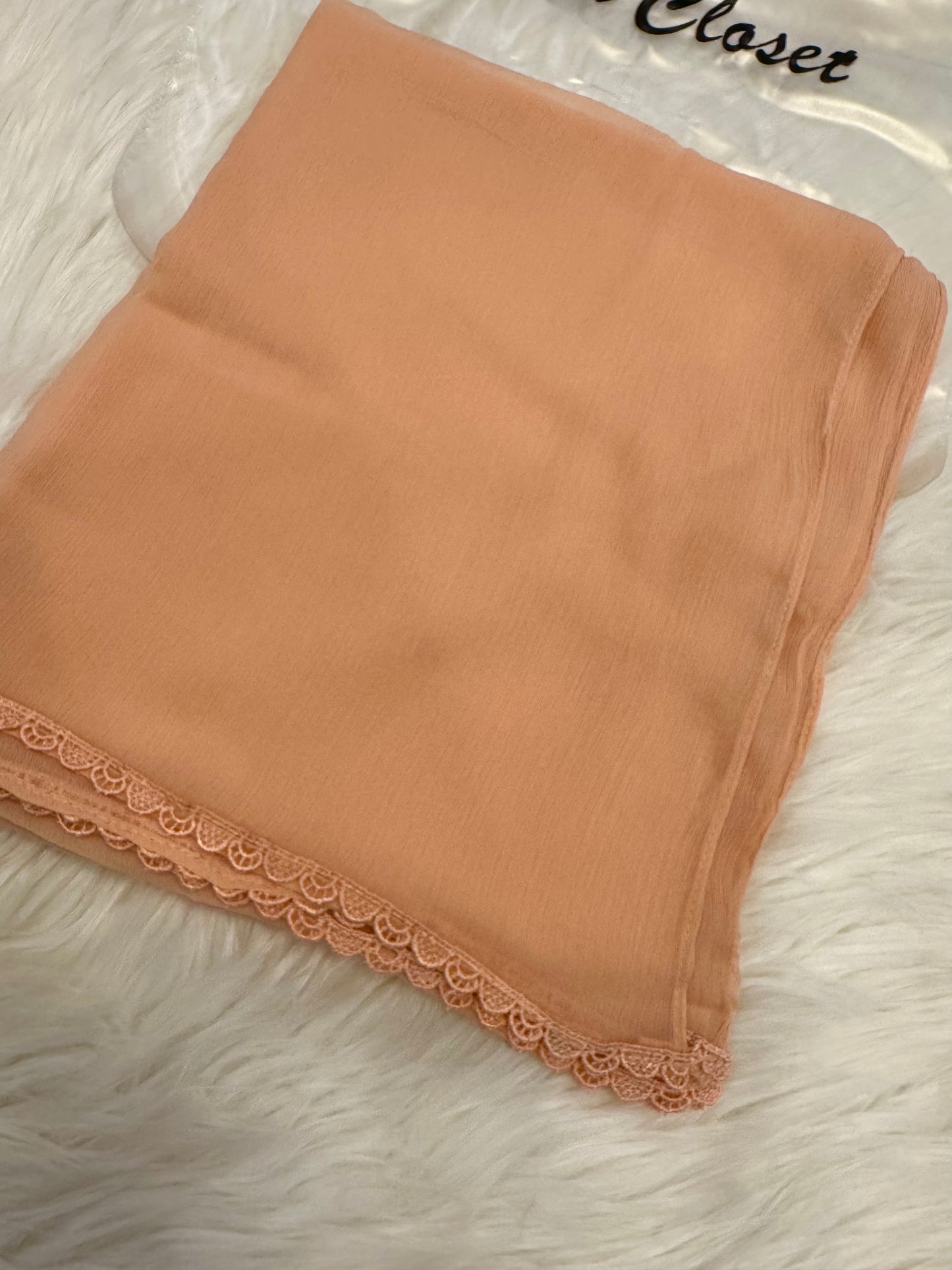 Peach Chiffon Dupatta With Lace