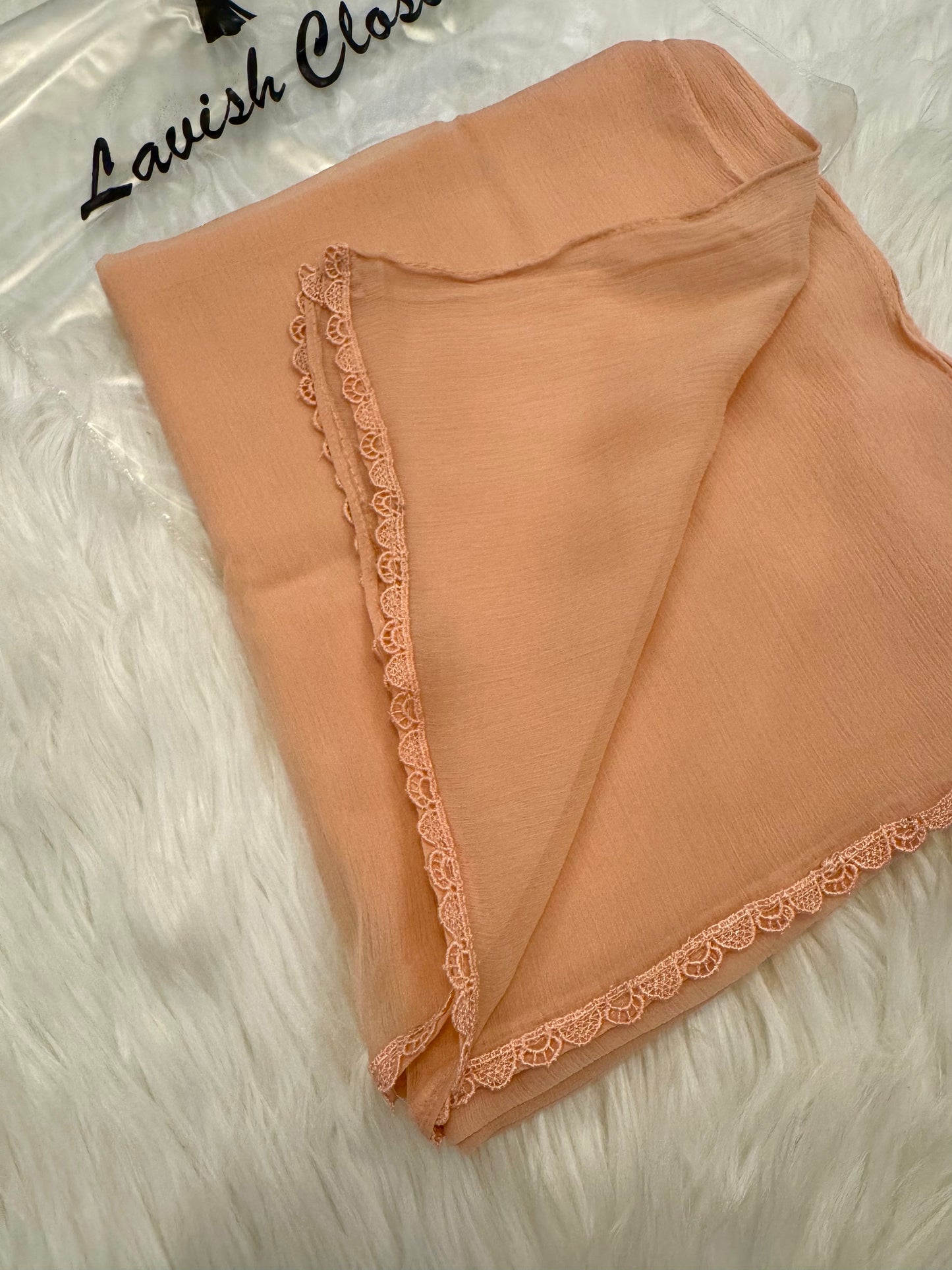 Peach Chiffon Dupatta With Lace