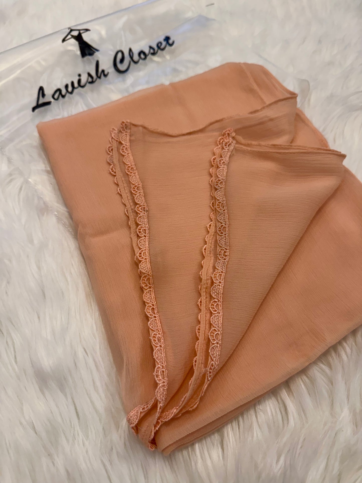 Peach Chiffon Dupatta With Lace