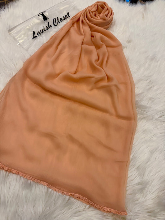 Peach Chiffon Dupatta With Lace