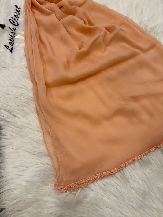 Peach Chiffon Dupatta With Lace