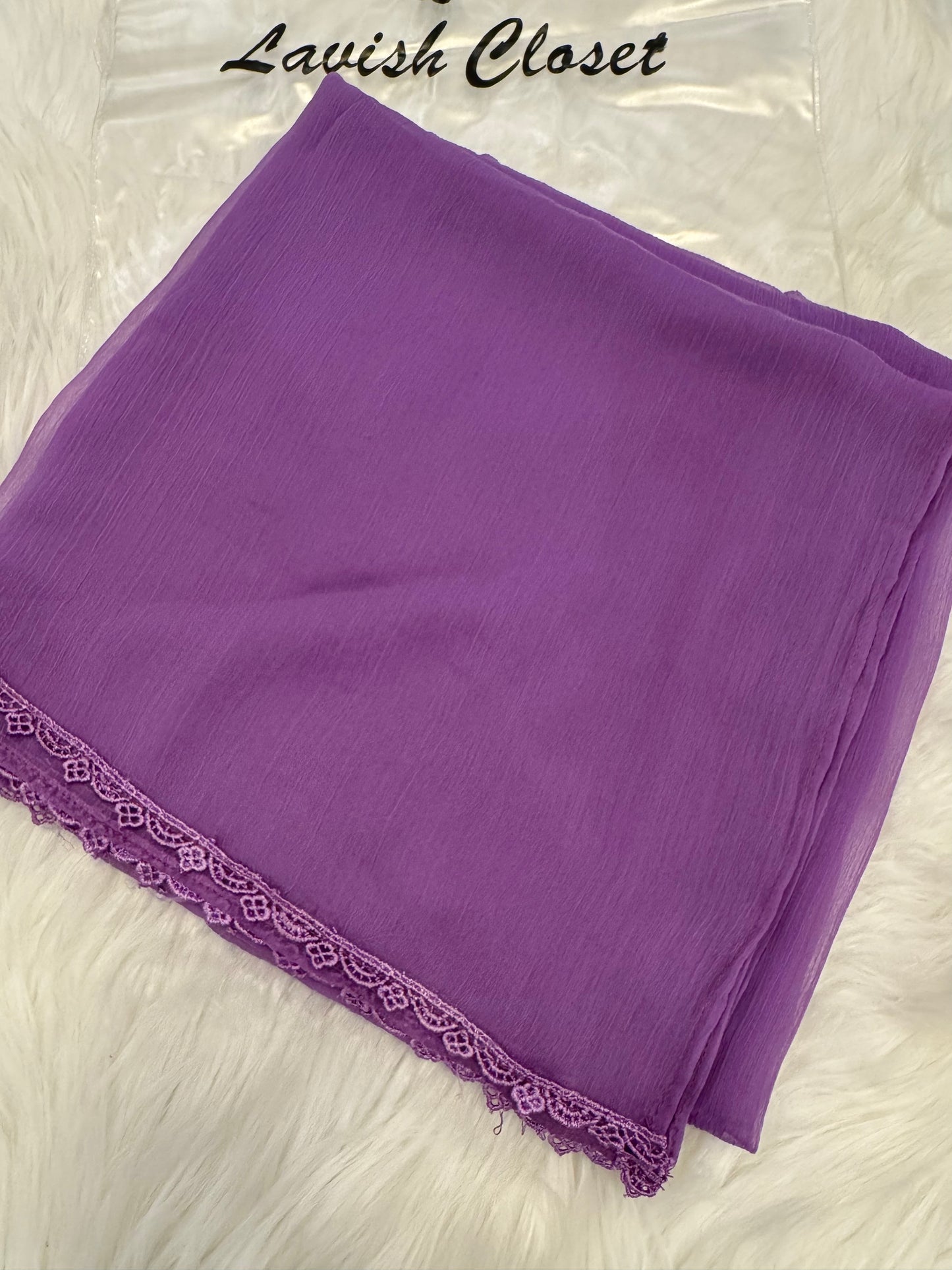 Lilac Chiffon Dupatta With Lace